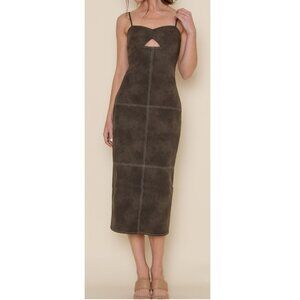 PRIMP BOUTIQUE Presley Faux Leather Midi Dress in Brown (L)